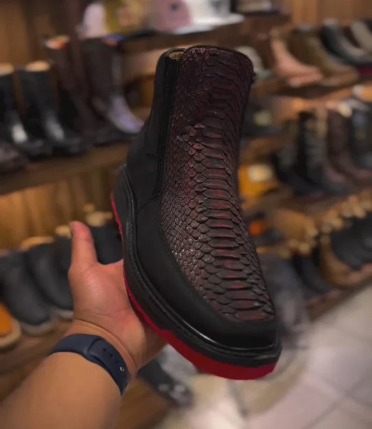 Men's Colorblock Python Leather Cowboy Boots